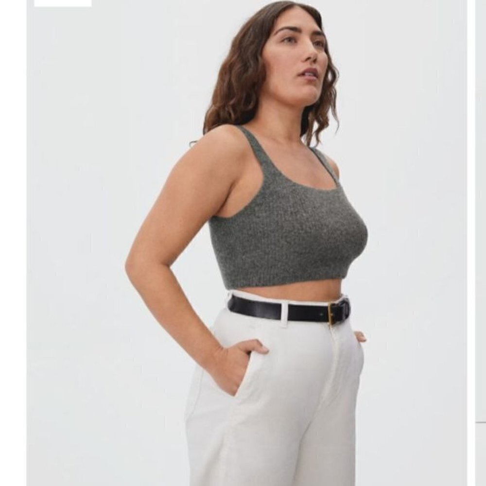 Everlane Wool Blend Cozy-Stretch Minimalist Crop-Top Charcoal Grey Size Medium